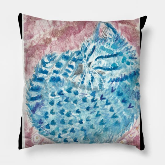 Sleeping Blue cat art Pillow by SamsArtworks
