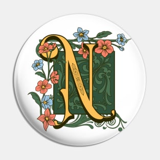 Art Nouveau Letter N, Ornamental Letter N, Art Deco Pin