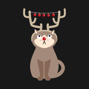 Antler Cat with Shiny Christmas Balls T-Shirt