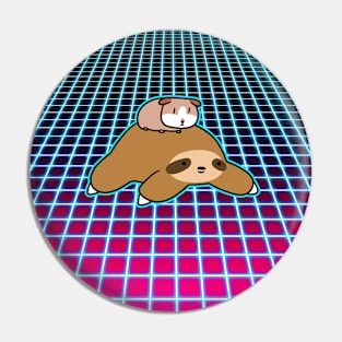 Guinea Pig and Sloth Vaporwave Grid Pin