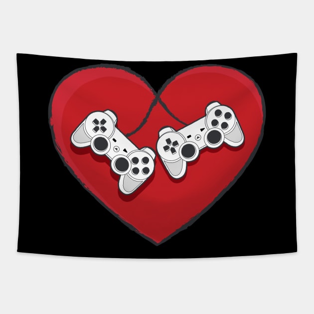 Video Gamer Valentines Day with Controllers Heart Tapestry by aneisha