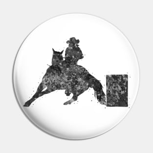 Barrel racing rider black and white Pin