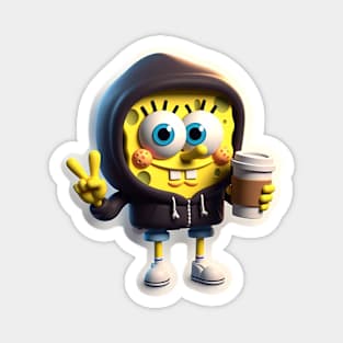 SpongeBob SquarePants with a coffee peace sign Magnet