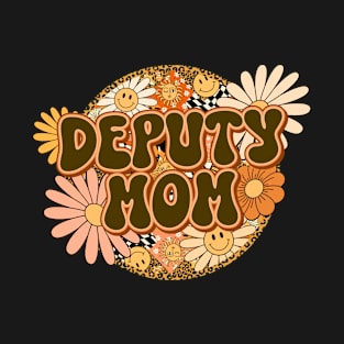 Deputy Mom Retro Groovy Floral Leopard T-Shirt