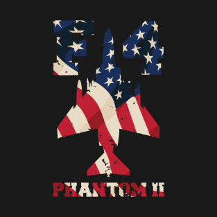 F-4 Phantom II Aircraft with USA Flag Stars and Stripes Overlay T-Shirt