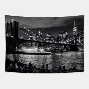 Manhattan Skyline & Brooklyn Bridge by Night - New York City Tapestry