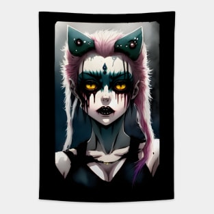 Bloody Cat Girl Goth Horror Anime Tapestry