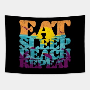 Eat Sleep Beach Repeat retro sunset paradise Tapestry