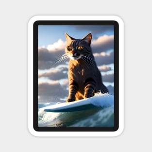 Cat Surfing - Modern Digital Art Magnet