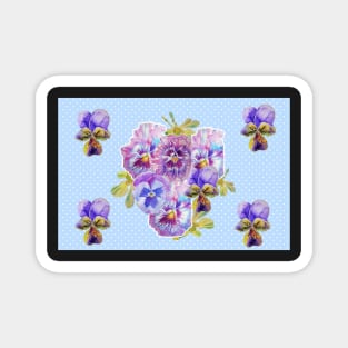 Shabby Chic Purple Pansy floral Dot Blue Pattern Magnet