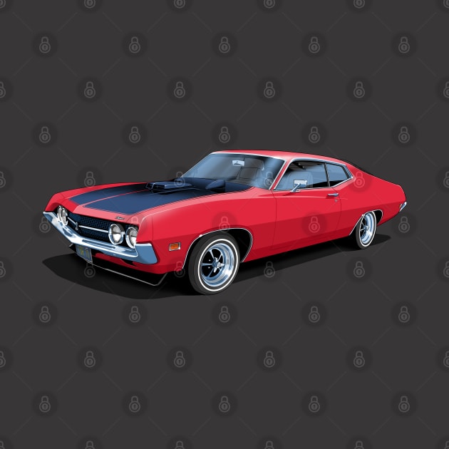 1970 Ford Torino Cobra Jet in candy apple red by candcretro