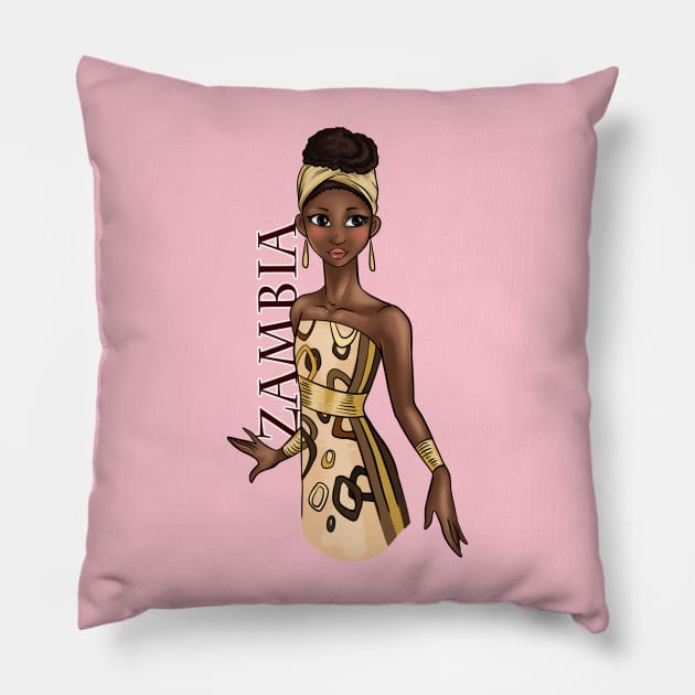 Black is Beautiful - Zambia African Heritage Melanin Girl in traditional outfit Pillow by Ebony Rose 