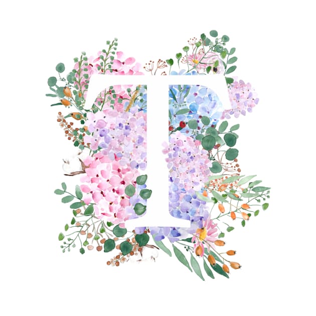 Cbotanical monogram alphabet T hydrangea flowers by colorandcolor