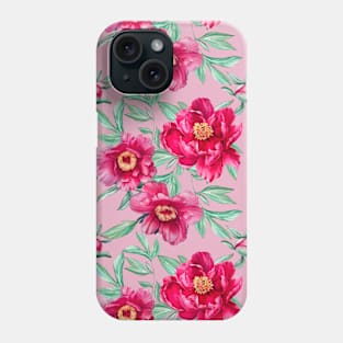 Peonies pattern on pink Phone Case