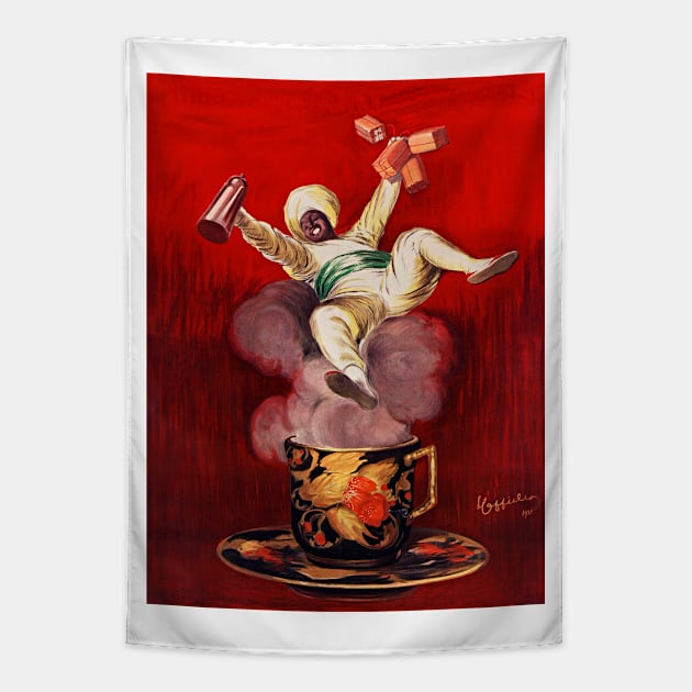 Man Floating Over Coffee Cup & Saucer 1921 Leonetto Cappiello Tapestry by rocketshipretro