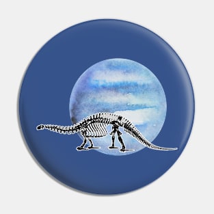 Dinosaur Skeleton in Space Pale Blue Planet Pin