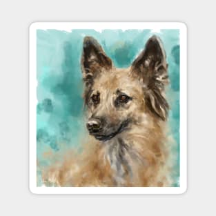 Contemporary Painting of German Shepherd Smiling Magnet