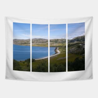 Wonderful landscapes in Norway. Nord-Norge. Beautiful scenery of Lebesby coastline in the Troms og Finnmark. Sunny day. Tapestry