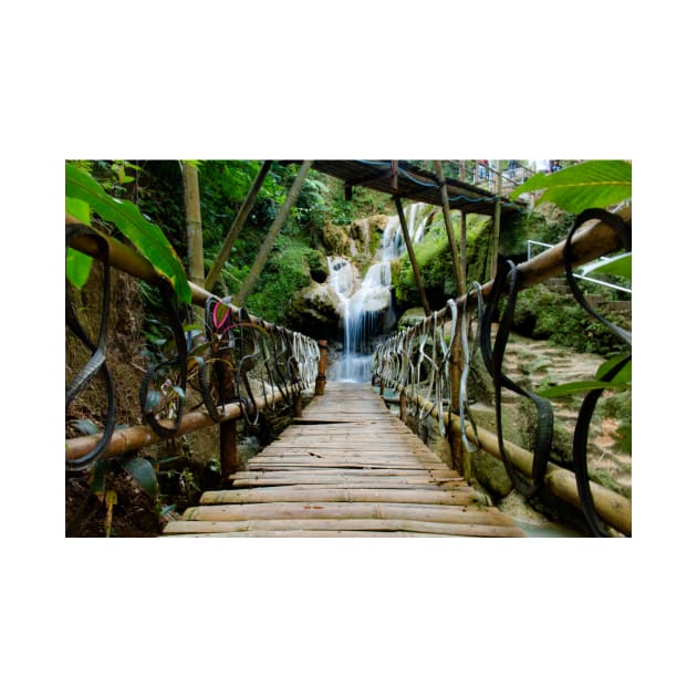 Bamboo footbridge to waterfall by kall3bu