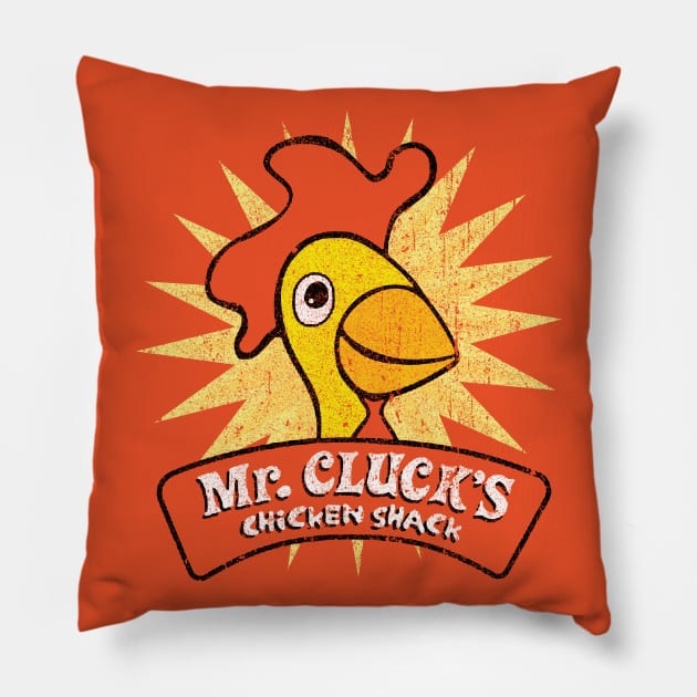 Mr. Cluck's Chicken Shack Pillow by huckblade