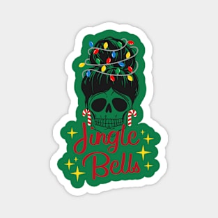 Red and Black Illustration Skull Messy Bun Merry Christmas Magnet