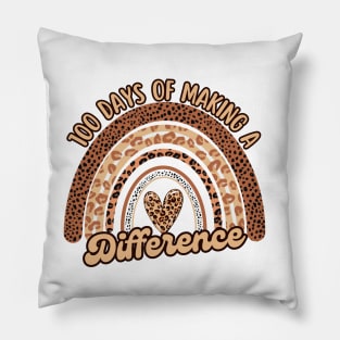 100 Days Of Making A Difference Cute Rainbow Leopard Print Teacher Pillow