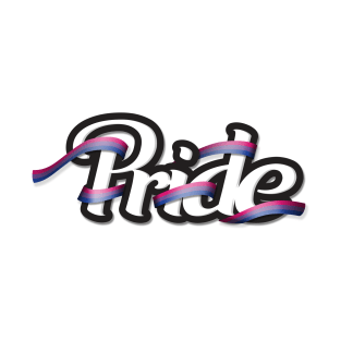 Bisexual pride flag colored ribbon wrapped around the letters of the word PRIDE T-Shirt