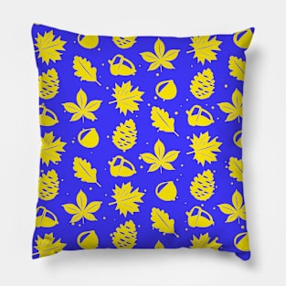 Yellow Graphic Nature Pattern on Blue Background Pillow