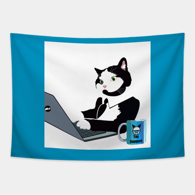 Tuxedo  cat on laptop computer Tapestry by TAP4242