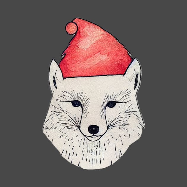 Arctic Fox Wearing a Christmas Hat by fistikci