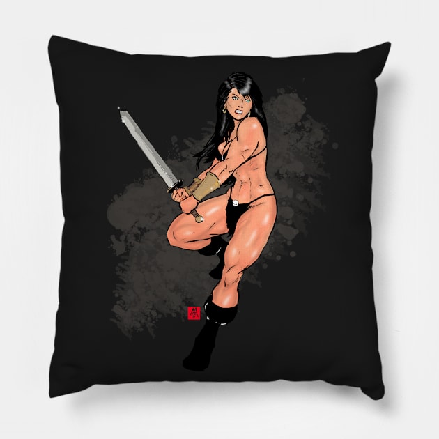 The Princess Barbarian Attacks Pillow by PickledGenius