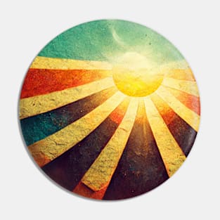 Sunshine, rainbow graphic with funky rays in yellow and orange. Pin