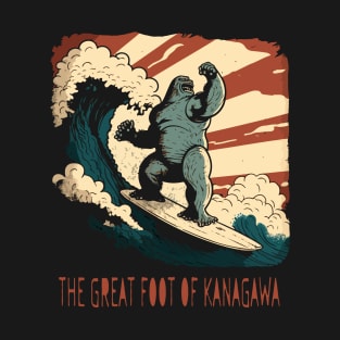 Great Foot Off Kanagawa With American Flag | Cool Big Foot T-Shirt