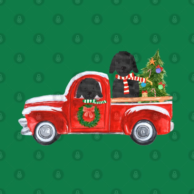 Black Lab Dogs Red Christmas Truck by EMR_Designs