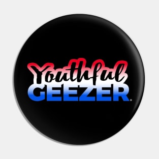 Youthful Geezer Brand Logo Red White Blue Logo Pin