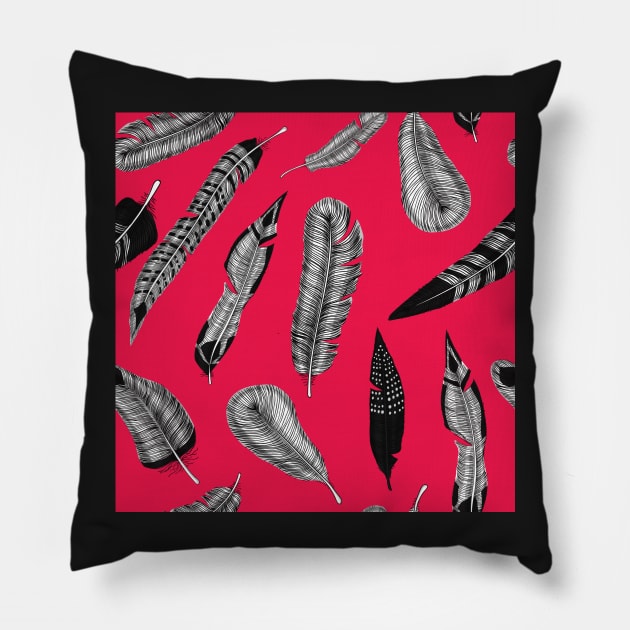 Hand drawn feathers pattern Pillow by katerinamk