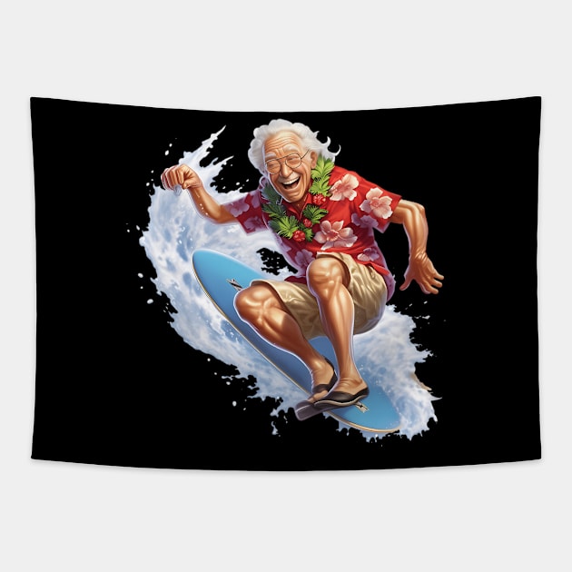 ny Grandpa Surfing 3 Tapestry by klei-nhanss