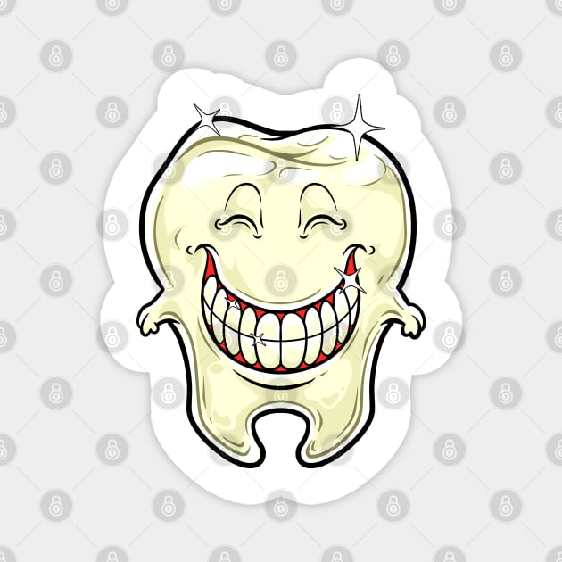 Cartoon grinning healthy tooth Magnet by Modern Medieval Design