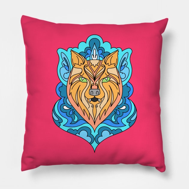 Wolf Mandala Spirit Animal Pillow by Mey Designs