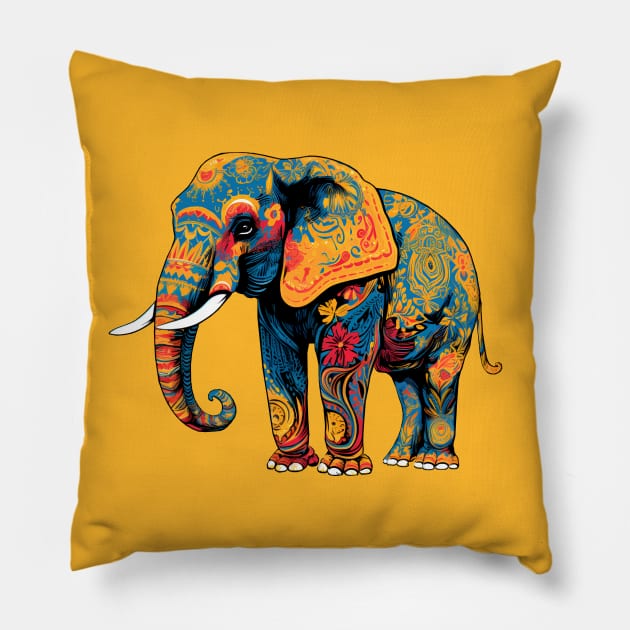 Tribal Elephant Art Wildlife Endangered African Asian Indian Pillow by Pine Hill Goods