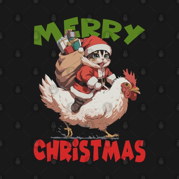 Merry Christmas - 2, Funny Cute Cat on a Chicken by Megadorim