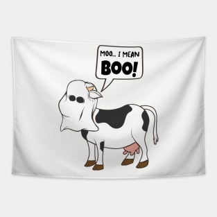 Ghost Cow Moo I Mean Boo Funny Halloween Cow Boo Tapestry