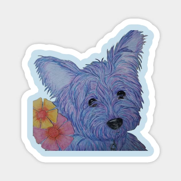 Blue Yorkie Magnet by Waterink Studio