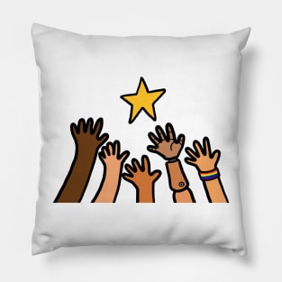 Hands reaching star. Dream, success and motivation concept. Pillow