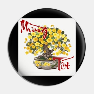 Mung Tet, Lunar New Year, Calligraphy + AI Art, Hoa Mai Pin