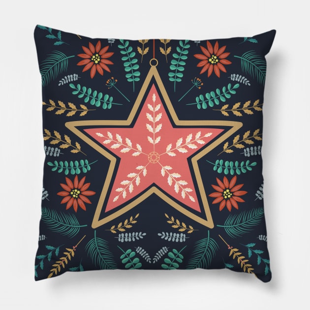 Folk Art Christmas Star Pillow by SWON Design