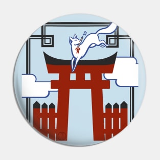 Kitsune Messenger - Japanese spirit fox jumping over a tori in Kyoto, Japan Pin