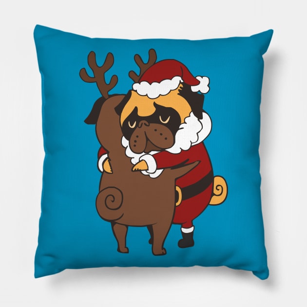 Pug Hugs Christmas Pillow by huebucket