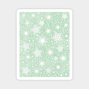 Sparkle Snowflake Pattern Design in Pastel Green Background Magnet