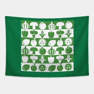 Vegetables in green andwhite graphic pattern Tapestry